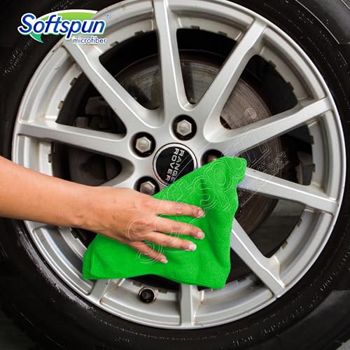 SOFTSPUN Microfiber Cloth 5pcs 40x40cms 340 GSM Green! Thick Lint & Streak-Free Multipurpose Cloths - Automotive Microfibre Towels for Car Bike Cleaning Polishing Washing & Detailing - Image 4
