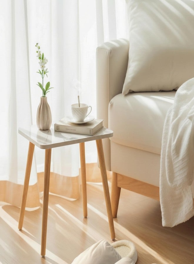 FORAOFUR Small End Table, Side Table Accent Table Living Room Bedroom Balcony Office, Modern Bedside Table Home Decor, Small Table for Small Spaces, Small Coffee Table, Easy Assembly, Marble White - Image 4