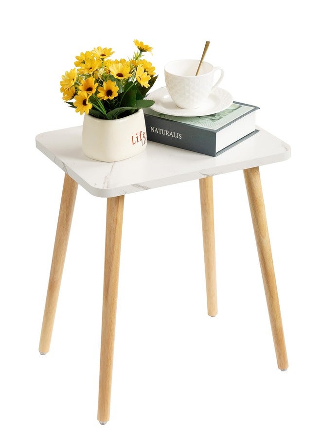 FORAOFUR Small End Table, Side Table Accent Table Living Room Bedroom Balcony Office, Modern Bedside Table Home Decor, Small Table for Small Spaces, Small Coffee Table, Easy Assembly, Marble White - Image 1