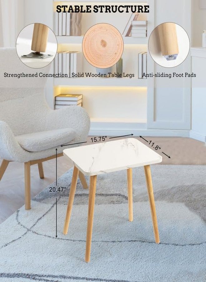 FORAOFUR Small End Table, Side Table Accent Table Living Room Bedroom Balcony Office, Modern Bedside Table Home Decor, Small Table for Small Spaces, Small Coffee Table, Easy Assembly, Marble White - Image 2