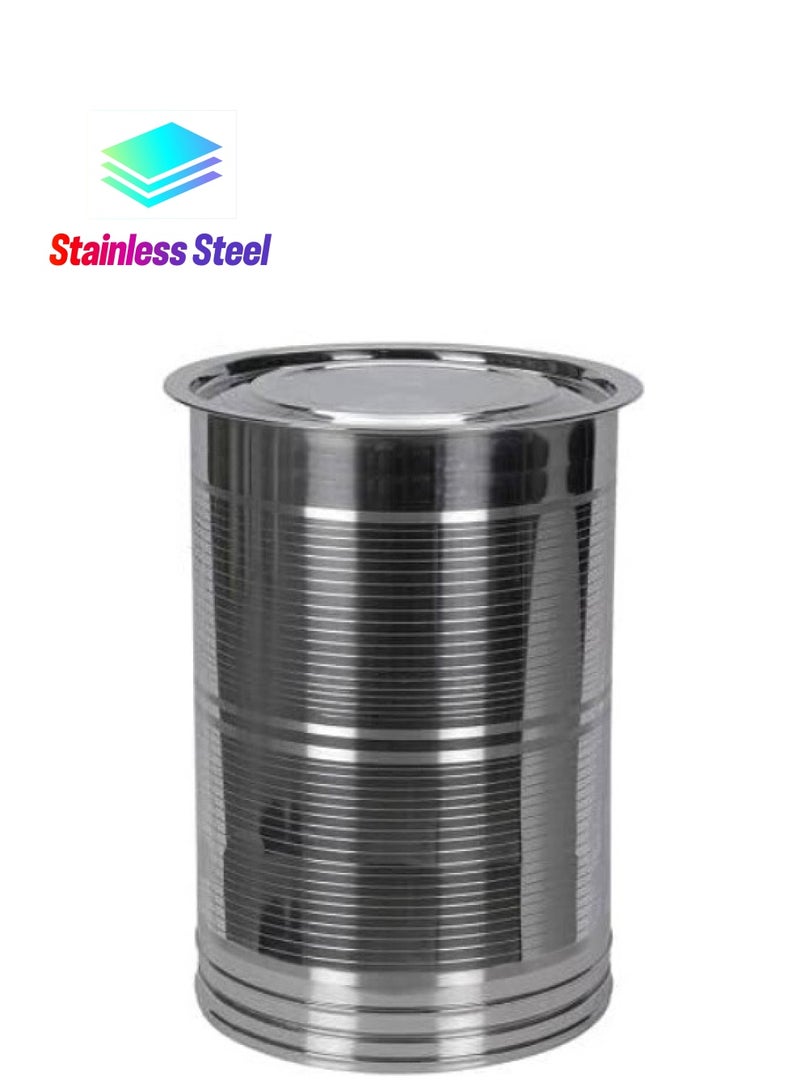 Lion Stainless Steel Pawali,Storage Container – 36 Ltr, 34.5 cm Dia, Food Grade, Rust-Free, Strong & Durable, for Coffee Beans, Tea, Flour, Sugar, Nuts, and More – Beautiful Design with Lines - Image 1