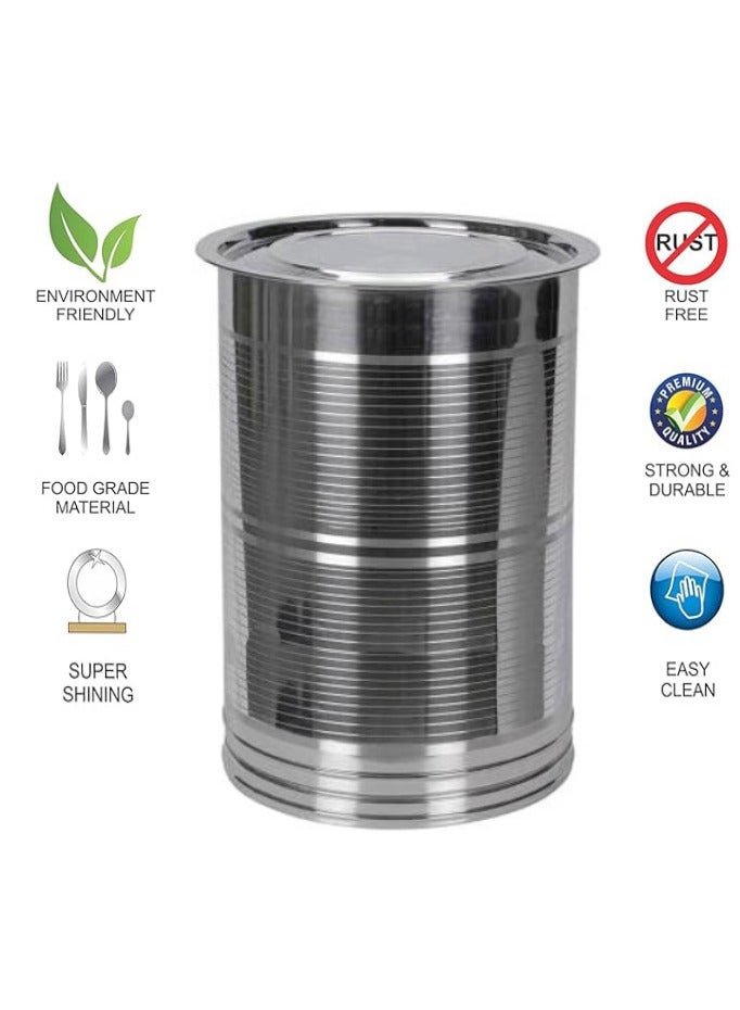 Lion Stainless Steel Pawali,Storage Container – 36 Ltr, 34.5 cm Dia, Food Grade, Rust-Free, Strong & Durable, for Coffee Beans, Tea, Flour, Sugar, Nuts, and More – Beautiful Design with Lines - Image 2
