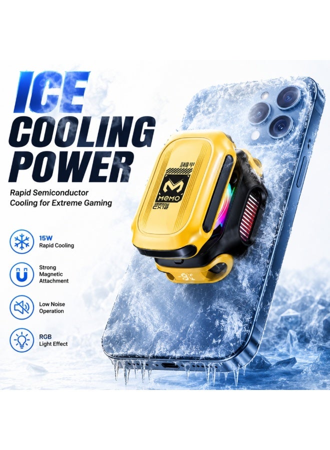 Memo CX12 Ultra 2026 Upgraded Magnetic Mobile Phone Cooler Fan 2000mAh Rechargeable RGB LED Digital Display 15W Gaming Phone Cooling Fan - Image 2