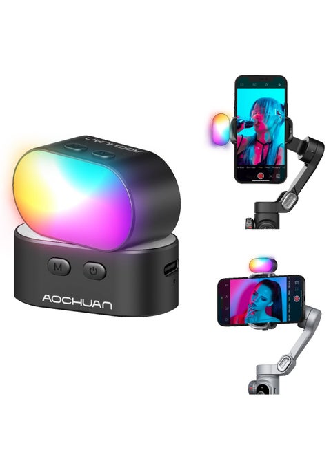 مصباح تعبئة مغناطيسي RGB من AOCHUAN لجيمبال LED تصوير الفيديو - 3 مستويات سطوع و 7 ألوان قابلة للتعديل لهاتف السيلفي والبث المباشر