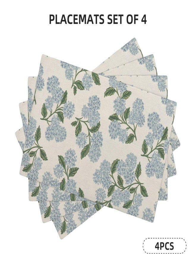 DAFENA Blue Green Spring Placemats Set of 4 Hydrangea Flower Decor Place Mats 12x18 Inch Vintage Floral Summer Seasonal Decorative Linen Table Mats for Home Kitchen Dining Party Table Decoration - Image 2