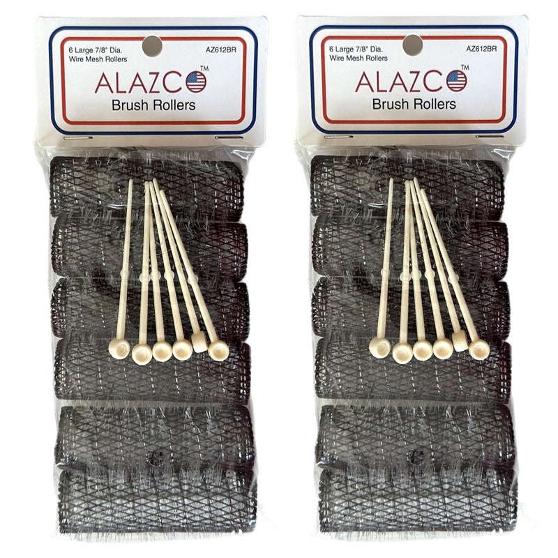 ALAZCO 12 pc Vintage Style Hair Rollers BRUSH ROLLERS  12 PINS  Mesh Hair Curlers with Bristles 3x 78 12 Large Rollers  Pins