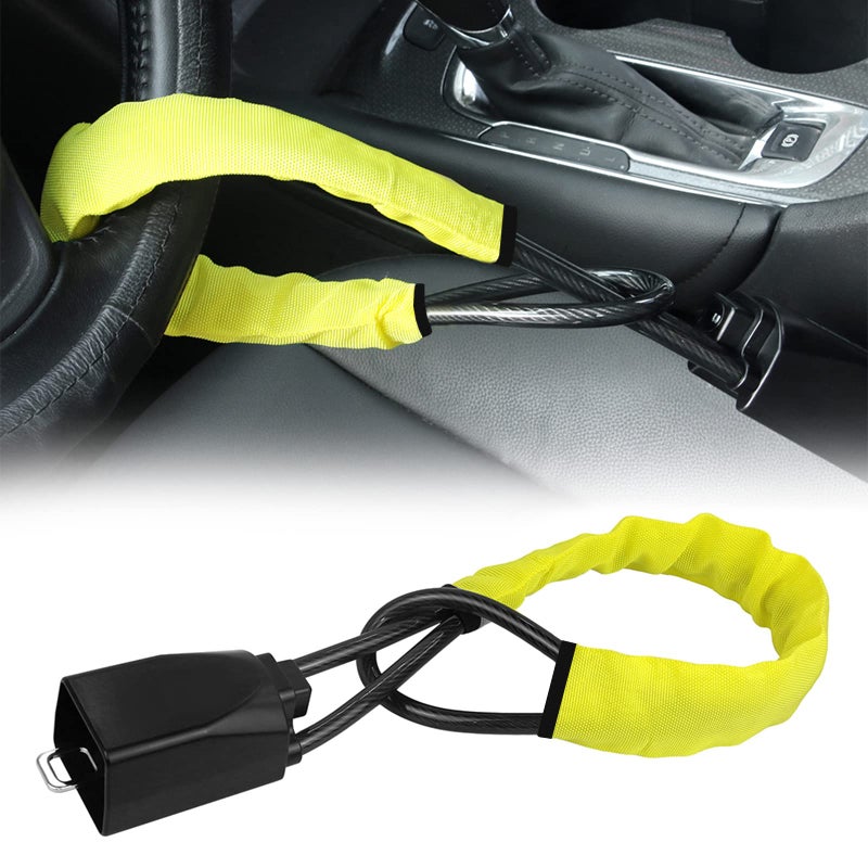 KAYCENTOP Car Steering Wheel Lock, Seat Belt Lock, Anti-Theft Device, Max 17 Inch Length, Small and Light-Weight, Multi-Functional, Fit Most Vehicle, SUV, Golf Cart Security (Yellow) - Image 1