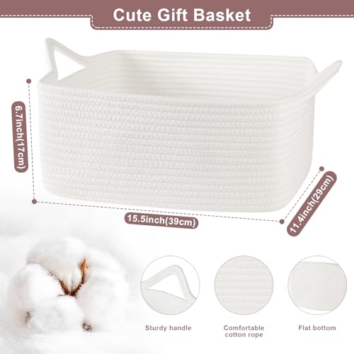 OIASKET Basket for Gifts Empty, Woven Storage Basket with Gift Bag, Ribbon and Wrap Tissue Paper, Small Rope Toy Storage with Handles for Baby Shower, Dog Toy Organizer, 15.5" x 11.4" x 6.7" - Image 3