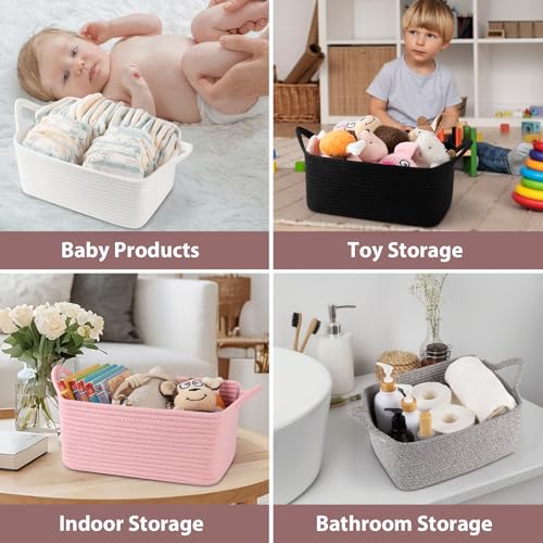 OIASKET Basket for Gifts Empty, Woven Storage Basket with Gift Bag, Ribbon and Wrap Tissue Paper, Small Rope Toy Storage with Handles for Baby Shower, Dog Toy Organizer, 15.5" x 11.4" x 6.7" - Image 5