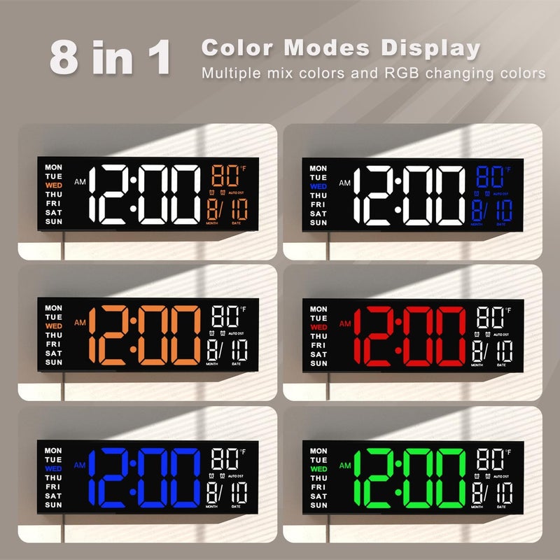Jall 16" Large Digital Wall Mount Clock, Count Down Timer, Alarm, Big LED, RGB Color, DST, Temperature for Living Room Classroom Desk, Xmas, Birthday Gift for Senior Mom Dad (White Orange, 16 inches) - Image 3