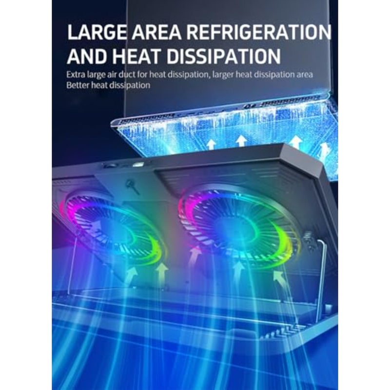 Gaming Laptop Cooling Pad with RGB Lighting, Dual High-Speed USB Powered Fans, Notebook Cooler Stand for 12-17.3 Inch Laptops, Twin Turbo Ice Engine, Enhanced Heat Dissipation, USB and Type-C Ports - Image 4