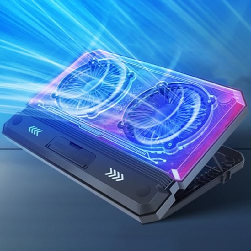 Gaming Laptop Cooling Pad with RGB Lighting, Dual High-Speed USB Powered Fans, Notebook Cooler Stand for 12-17.3 Inch Laptops, Twin Turbo Ice Engine, Enhanced Heat Dissipation, USB and Type-C Ports - Image 1