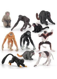 KASTWAVE 10 PCS Various Monkeys and Gorillas Figurines Playset, Proboscis Monkeys Japanese Macaques Marmosets Gibbons Lemurs, Cake Toppers Birthday Gift for Kids Todllers  - Image 1