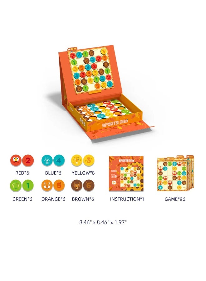 MiDeer Magnetic Sudoku Sports Day Level 4 Puzzle Game for Kids 6+, Educational Logic Board Game with 48 Challenge Cards, Sports Theme Brain Teaser Toy - Image 2