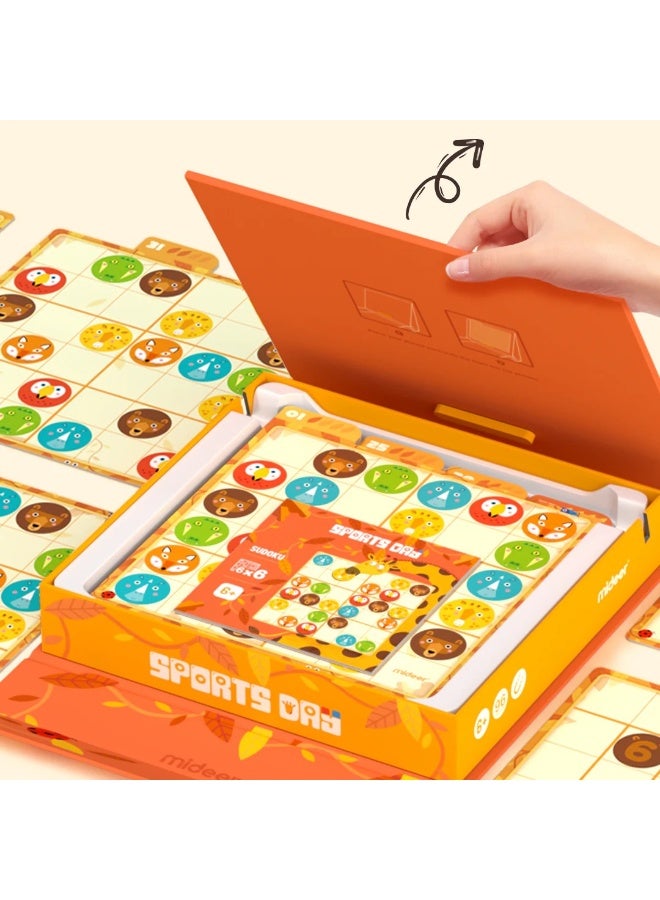 MiDeer Magnetic Sudoku Sports Day Level 4 Puzzle Game for Kids 6+, Educational Logic Board Game with 48 Challenge Cards, Sports Theme Brain Teaser Toy - Image 3