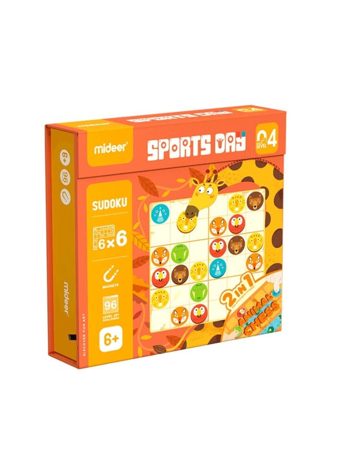 MiDeer Magnetic Sudoku Sports Day Level 4 Puzzle Game for Kids 6+, Educational Logic Board Game with 48 Challenge Cards, Sports Theme Brain Teaser Toy - Image 1