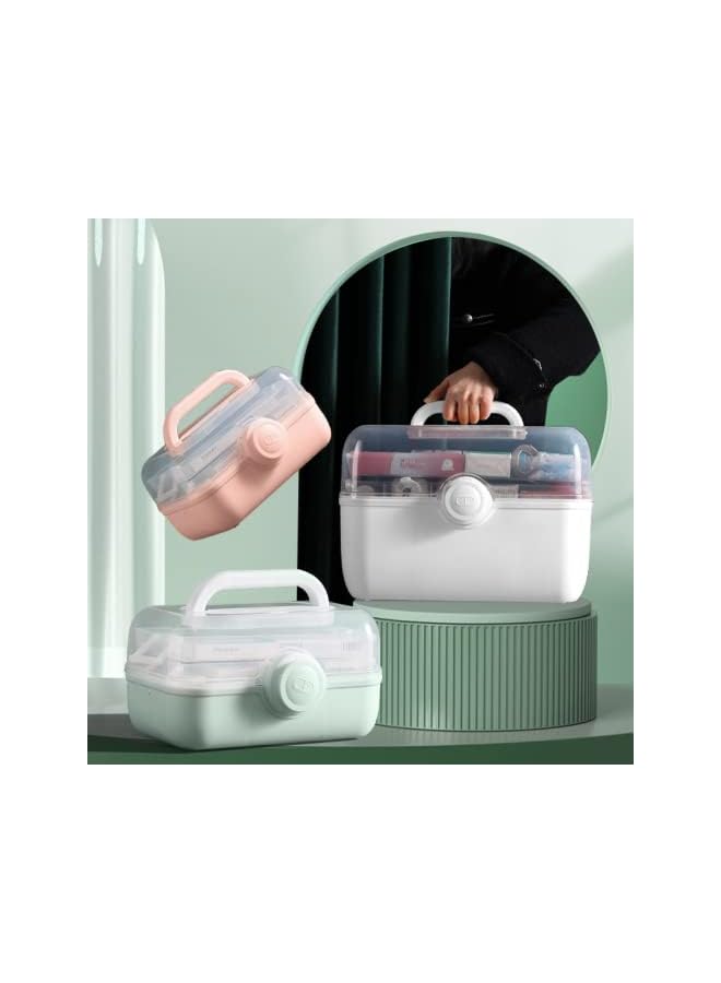 راكسوم صندوق تخزين طبي بلاستيكي، حاوية منظمة لصندوق الدواء الشفاف، مجموعة أدوات الإسعافات الأولية لحالات الطوارئ المنزلية مع مقصورات ومقبض محمول للفنون والحرف ومستحضرات التجميل للحمام (أخضر، مقاس XL) - Image 5