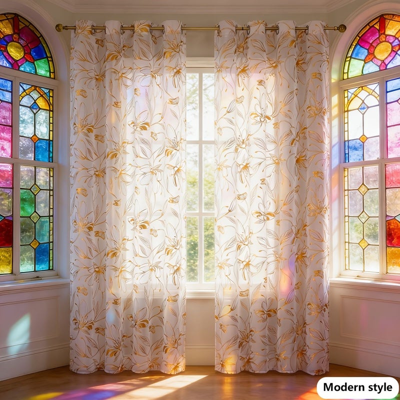 Butterfly Pattern Golden Foil Translucent Bali Gauze Curtain 132 160 Semi Transparent Hot Stamping Spring Festival Plant Curtain Easy To Hang Bedroom Kitchen Living Room Curtain - Image 3