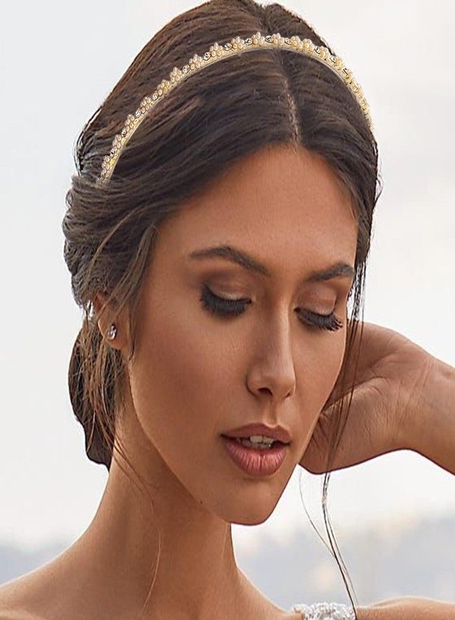 Exacoo Head Bands For Women's Hair Jewelry Pearls Wedding Hair Accessories Bridal Pearl Headband Gold Headbands For Girls Flower Girl Headband Elegant Wedding Headpiece - Image 3