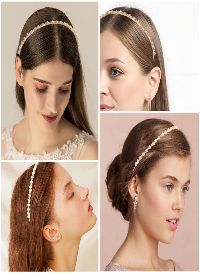 Exacoo Head Bands For Women's Hair Jewelry Pearls Wedding Hair Accessories Bridal Pearl Headband Gold Headbands For Girls Flower Girl Headband Elegant Wedding Headpiece - Image 2