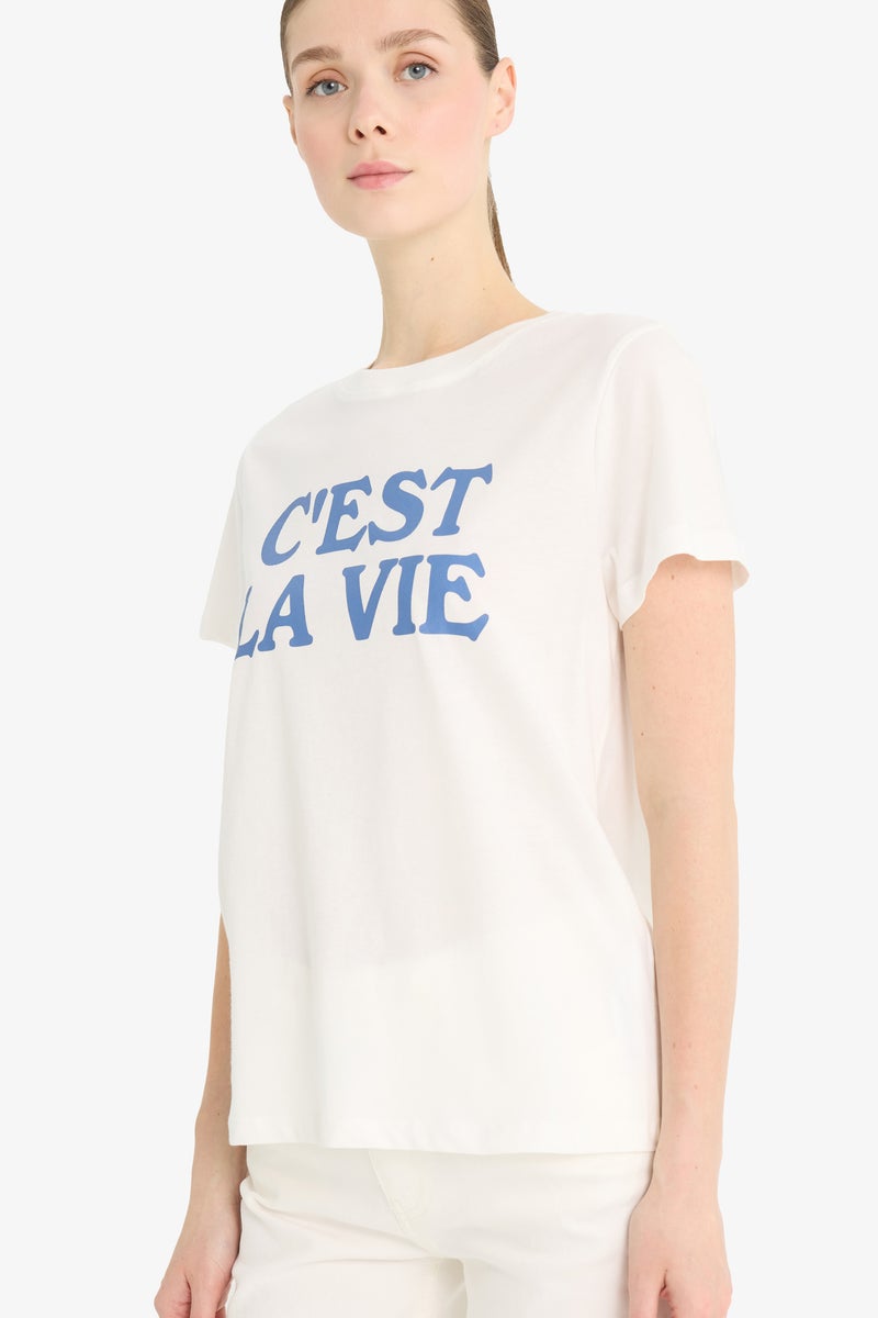 Woman Regular Fit Printed Jersey Crew Neck Short Sleeve T Shirt