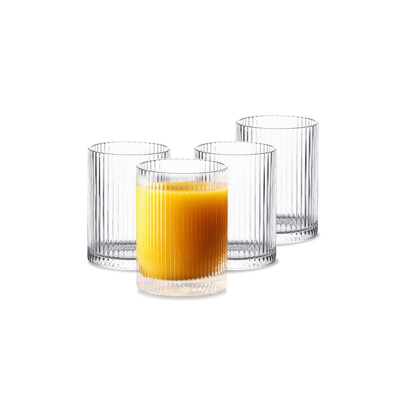INSETLAN Glass Cups Vintage Glassware Set of 4 Small Origami Style Transparent Cocktail Glasses Set Bar Beverages Ice Coffee Cup Juice Ripple Drinkware 270ml S