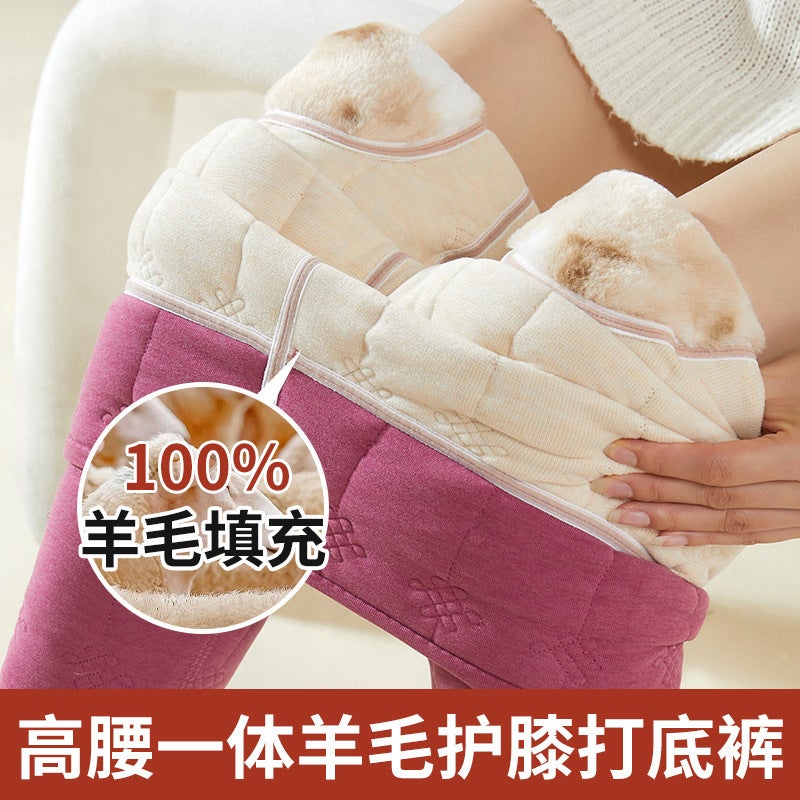High Waist Women'S Waist Knee Pants Thickened Winter Slim-Fit Leggings 100 Sheep Wool Pants Northeast - Image 2