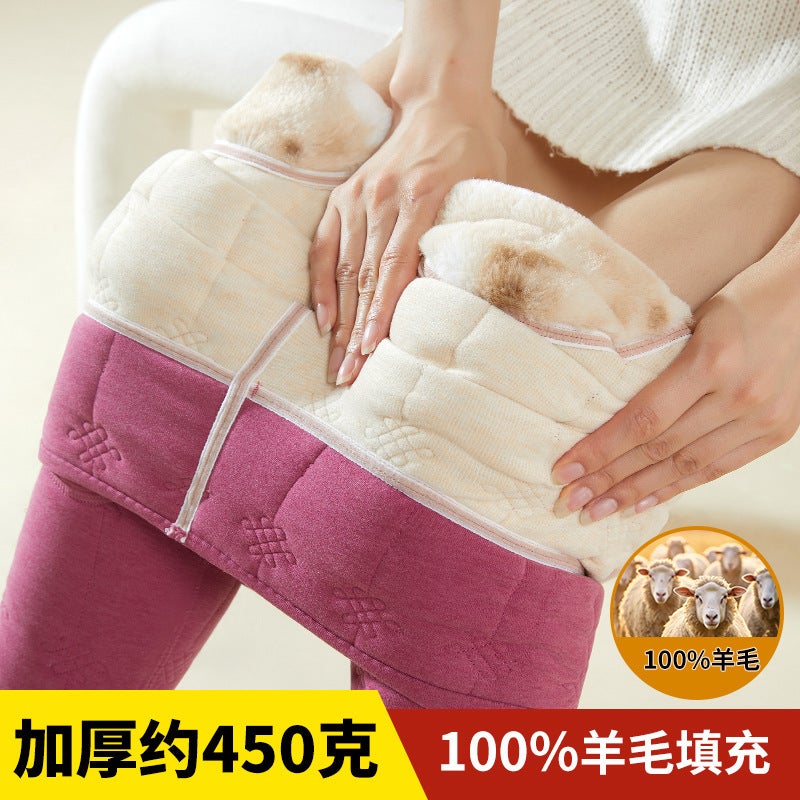 High Waist Women'S Waist Knee Pants Thickened Winter Slim-Fit Leggings 100 Sheep Wool Pants Northeast - Image 1