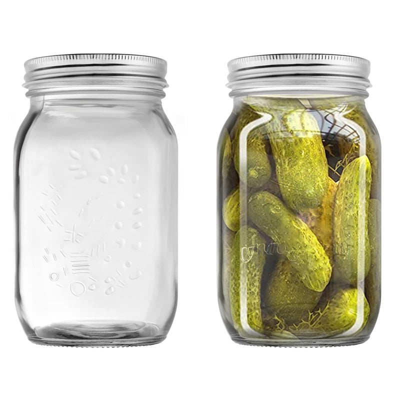 YUEYEE Mason Jar 1LGlass Mason jars with Lids Canning Jars for Fermenting Canning Pickles Cucumber TomatoesFood Storage Jars Preserving Pasta CookiesNuts Candies and Beans2 Pack