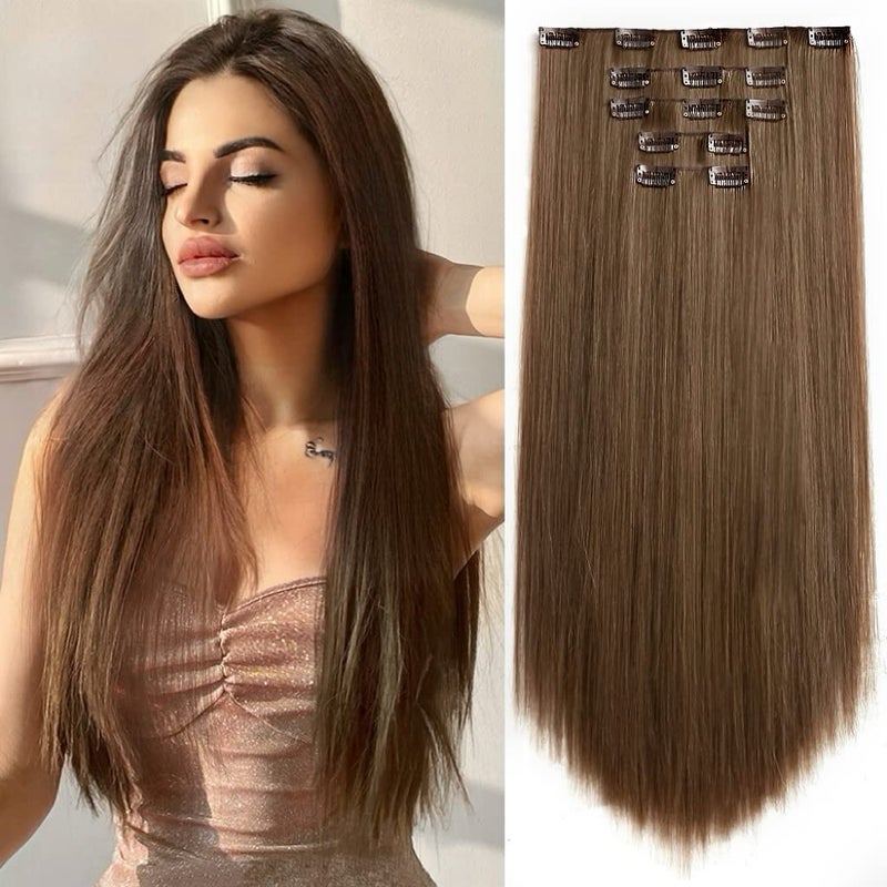 Brown Clip in Hair Extensions Straight Invisible 22 Long Synthetic Thick Clips on Hairpieces for Women 5PCS Black Curly Wavy 18 Girls Blonde Red White Natural Full Head Party Daily Use 5 Oz