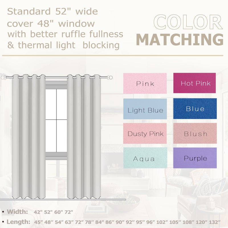 KOUFALL Dusty Pink Rose Curtains for Girls Room Decor 2 Panels Grommet Window Blackout Insulated Thermal Light Blocking Darkening Neutral Solid Curtain for Bedroom Nursery Soft Pale Blush 54 Length - Image 2