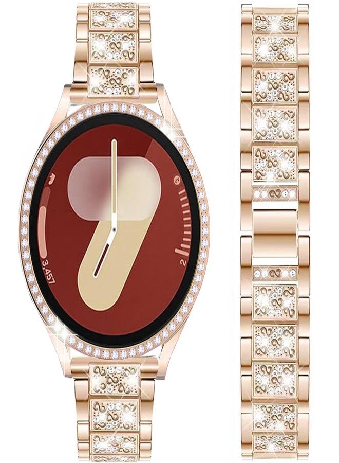 DEALELE Bands Compatible with Samsung Galaxy Watch 7 / 6 / 5 / 4 / FE 40mm / 44mm / 5 Pro 45mm, 20mm Bling Rhinestone Diamond Metal Strap with Protective Case Replacement for Women Men (2# Rose gold, - Image 1