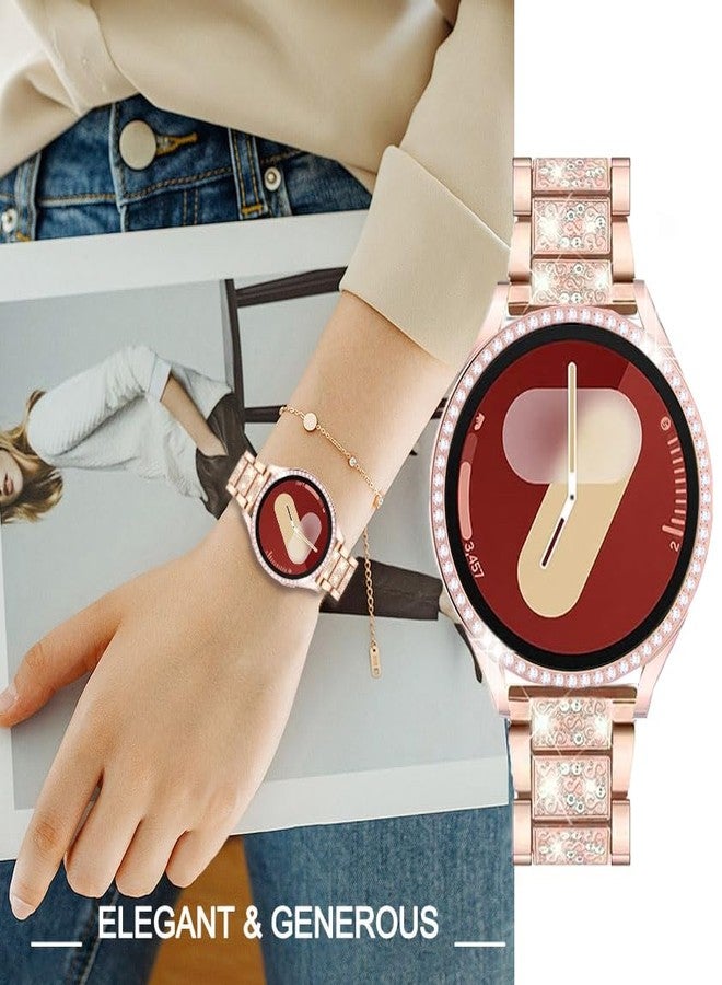 DEALELE Bands Compatible with Samsung Galaxy Watch 7 / 6 / 5 / 4 / FE 40mm / 44mm / 5 Pro 45mm, 20mm Bling Rhinestone Diamond Metal Strap with Protective Case Replacement for Women Men (2# Rose gold, - Image 5