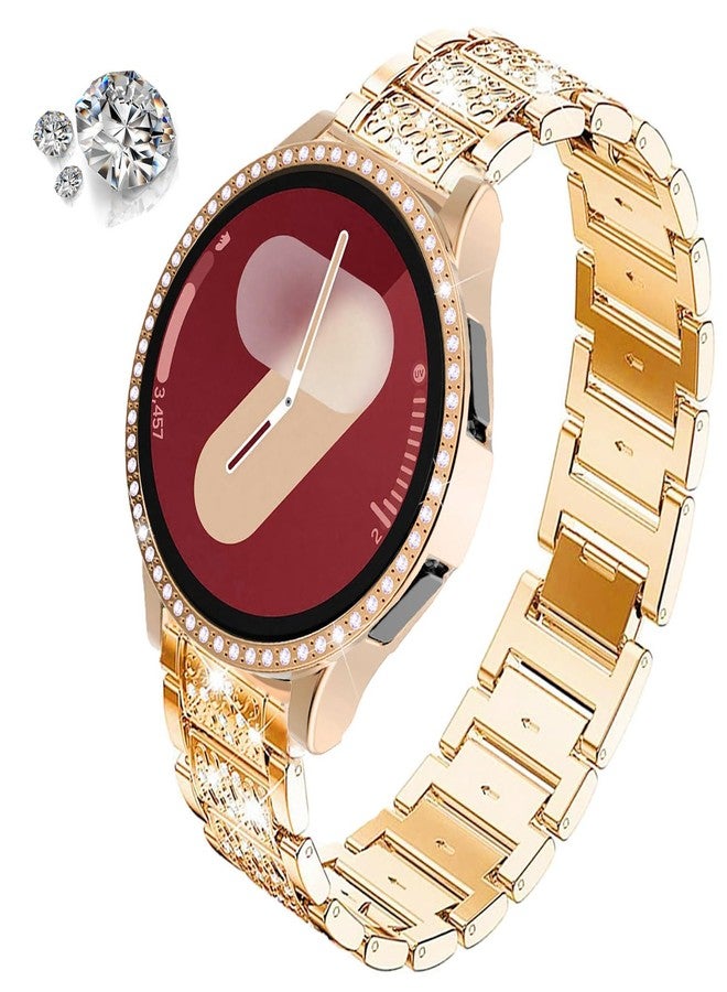 DEALELE Bands Compatible with Samsung Galaxy Watch 7 / 6 / 5 / 4 / FE 40mm / 44mm / 5 Pro 45mm, 20mm Bling Rhinestone Diamond Metal Strap with Protective Case Replacement for Women Men (2# Rose gold, - Image 2