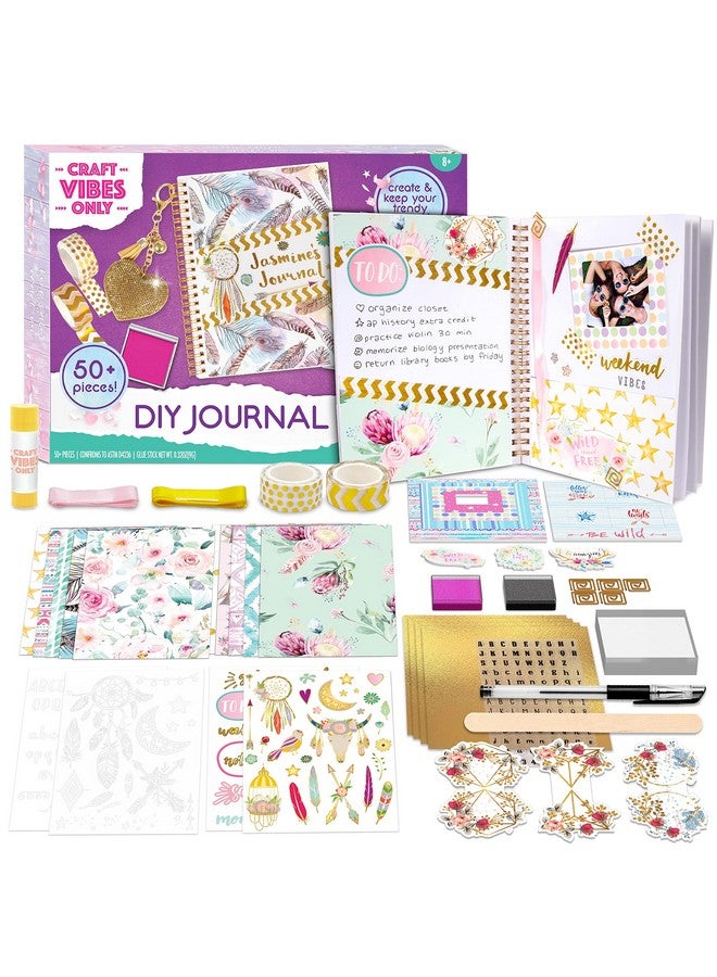 Creative Kids Good Vibes Journal Diy Set By Craft Vibes Only Personalized Diary Custom Journals For Girls Creative Writing Scrapbook Kit Customize Your Notebook Pen Included Ages 8 & Up - Image 3