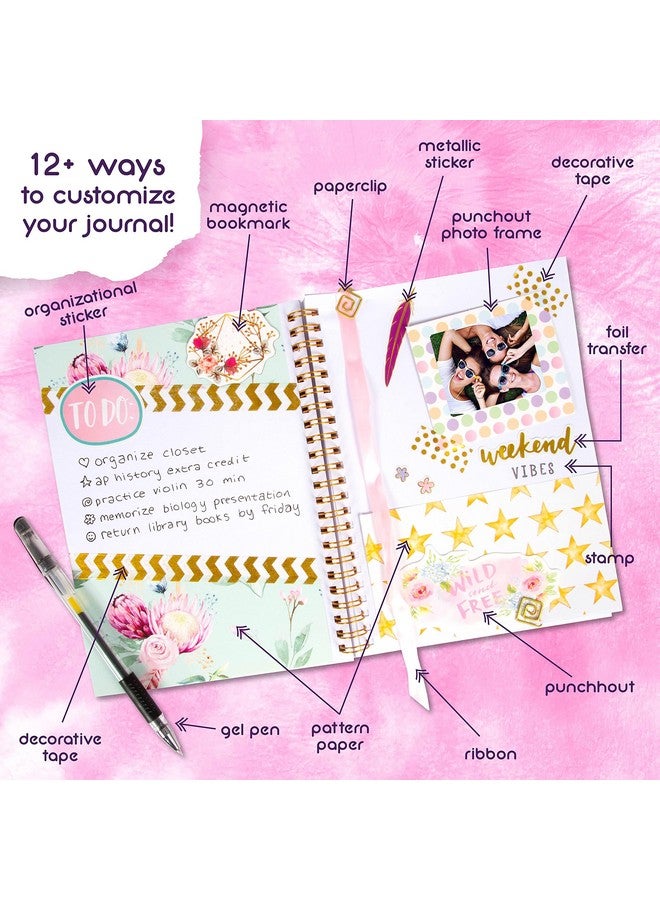 Creative Kids Good Vibes Journal Diy Set By Craft Vibes Only Personalized Diary Custom Journals For Girls Creative Writing Scrapbook Kit Customize Your Notebook Pen Included Ages 8 & Up - Image 4