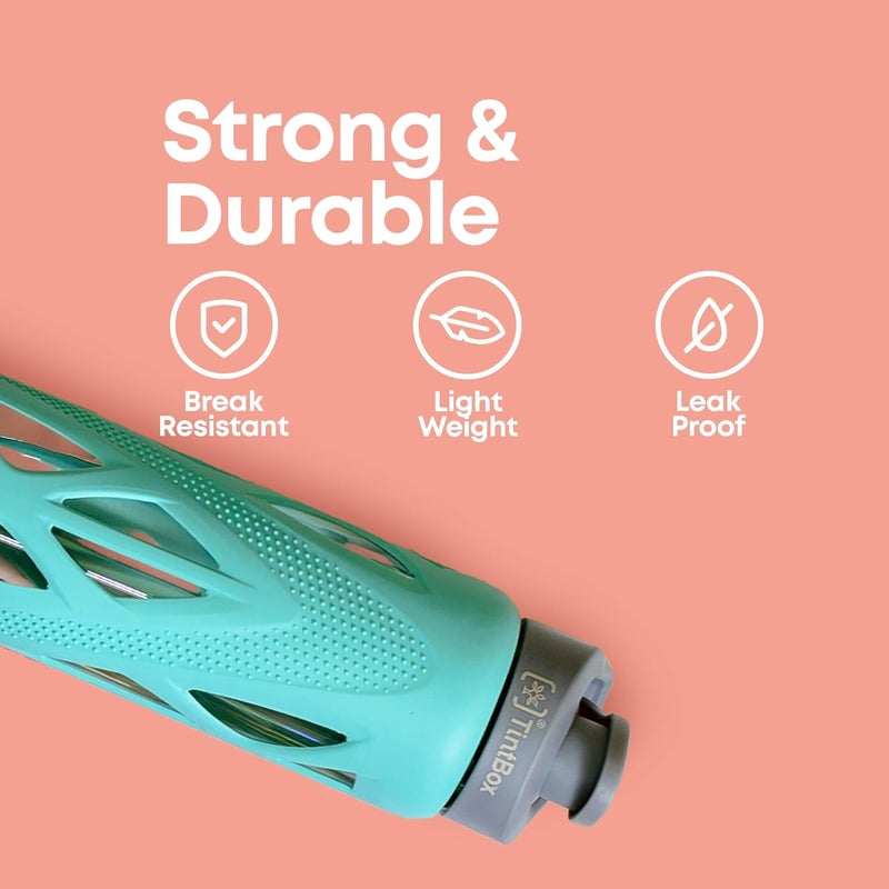 TintBox Borosilicate Glass Water Bottle with Silicone Sleeve | as seen on Shark Tank | perfect for Office, Home, Fridge, Gym, Travel | BPA Free | Cool Green | 750ml - Image 4