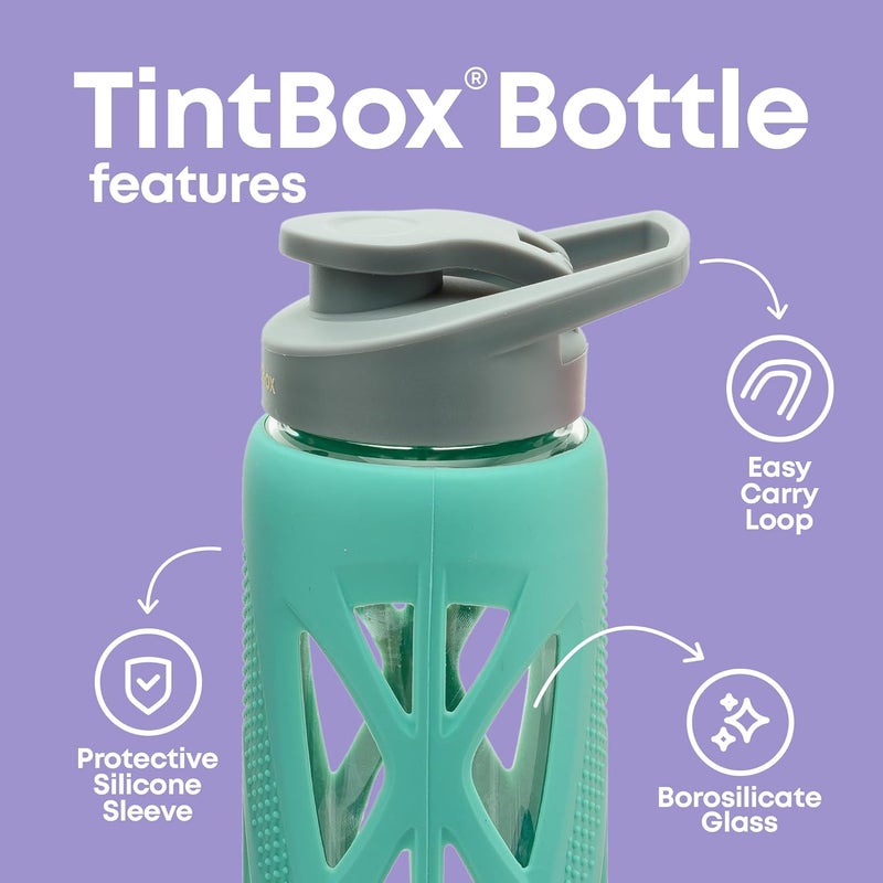 TintBox Borosilicate Glass Water Bottle with Silicone Sleeve | as seen on Shark Tank | perfect for Office, Home, Fridge, Gym, Travel | BPA Free | Cool Green | 750ml - Image 2