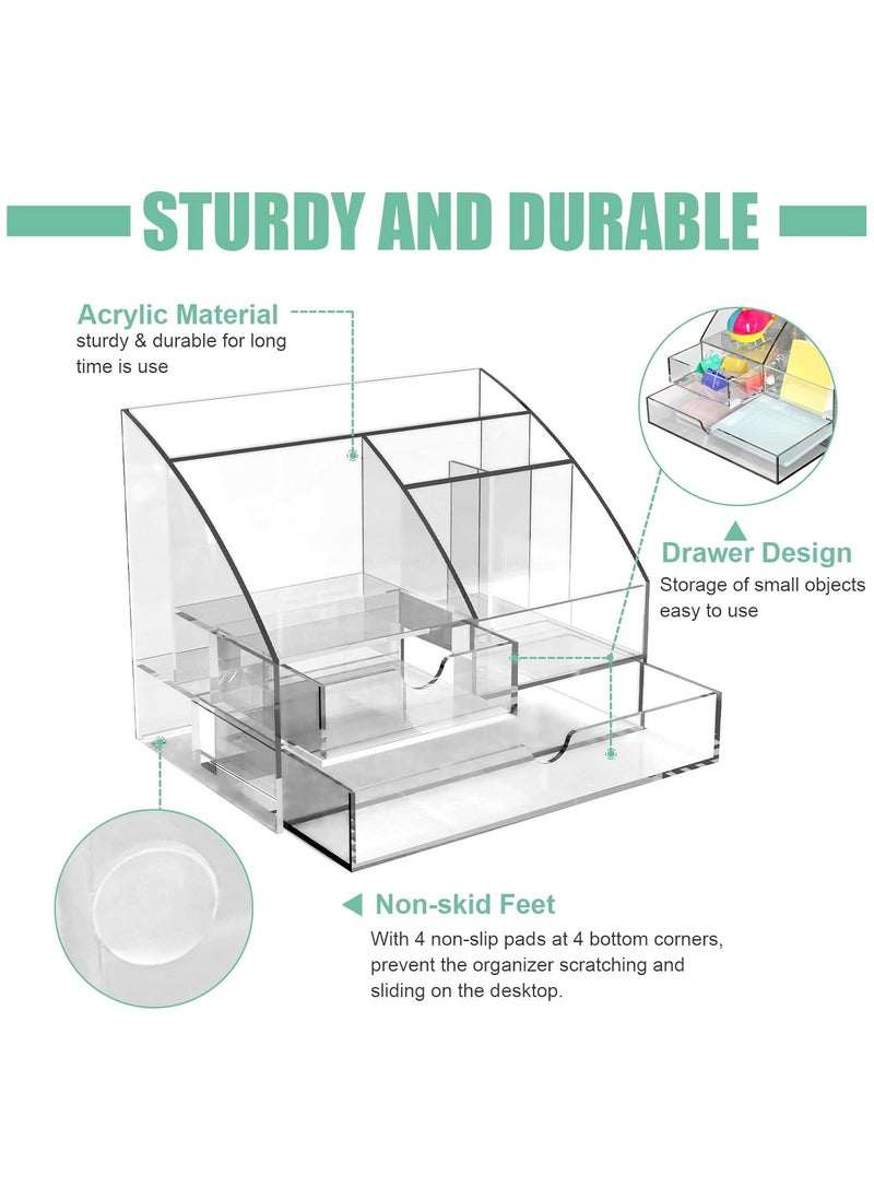 Eworld Clear Acrylic Desk Organizer Featuring 5 Compartments and 2 Slide-Out Drawers, Perfect for Home, Office, School, Workshop, and Kitchen Use  - Image 4