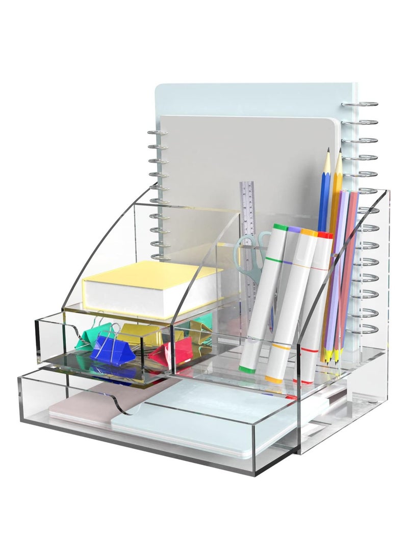 Eworld Clear Acrylic Desk Organizer Featuring 5 Compartments and 2 Slide-Out Drawers, Perfect for Home, Office, School, Workshop, and Kitchen Use  - Image 3