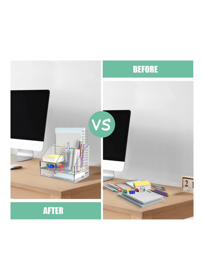 Eworld Clear Acrylic Desk Organizer Featuring 5 Compartments and 2 Slide-Out Drawers, Perfect for Home, Office, School, Workshop, and Kitchen Use  - Image 5