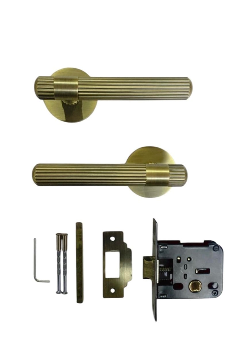 BRASK BRASK Brass Mortise Handle Set Stripes Model BMH28 Antique Finish Moritse Handle Set with 65 mm Latch for Bathroom Balcony Door Bathroom Latch Set  - Image 2