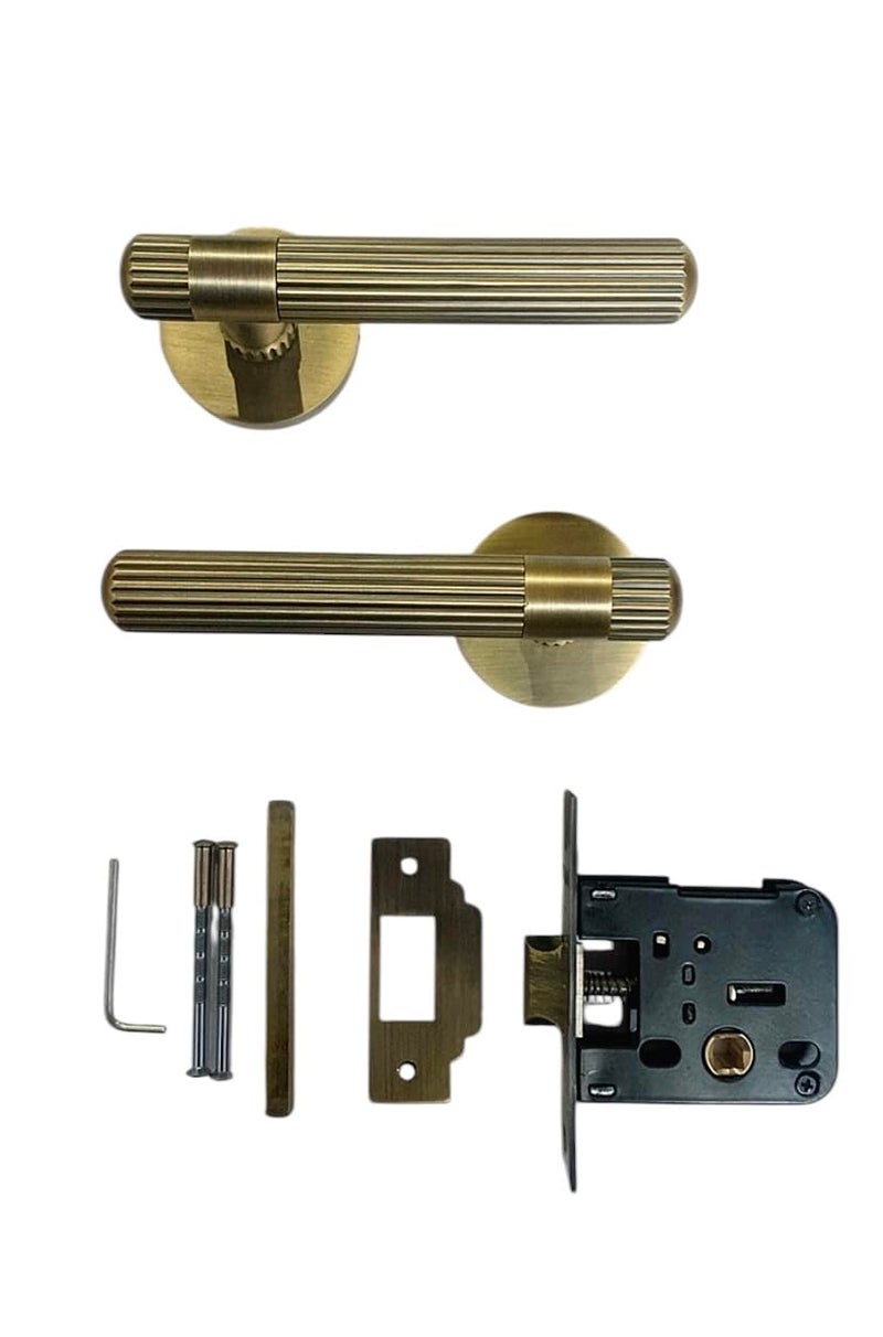 BRASK BRASK Brass Mortise Handle Set Stripes Model BMH28 Antique Finish Moritse Handle Set with 65 mm Latch for Bathroom Balcony Door Bathroom Latch Set  - Image 4