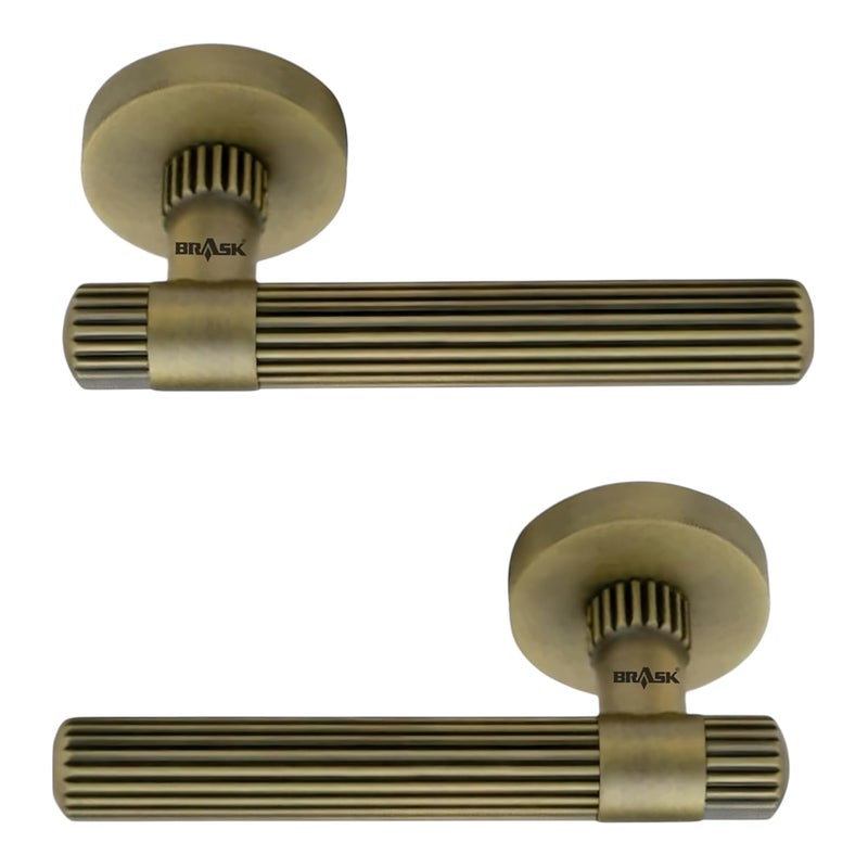 BRASK BRASK Brass Mortise Handle Set Stripes Model BMH28 Antique Finish Moritse Handle Set with 65 mm Latch for Bathroom Balcony Door Bathroom Latch Set  - Image 1