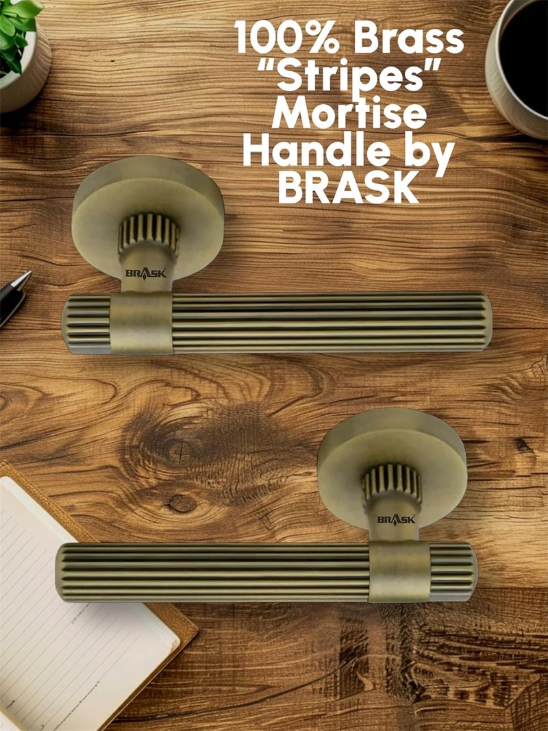 BRASK BRASK Brass Mortise Handle Set Stripes Model BMH28 Antique Finish Moritse Handle Set with 65 mm Latch for Bathroom Balcony Door Bathroom Latch Set  - Image 5