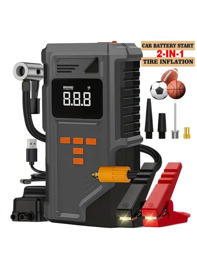 Gray 9 in 1 Car Jump Starter with Air Compressor 2000mAh Battery USB C Fast Charging - Image 2