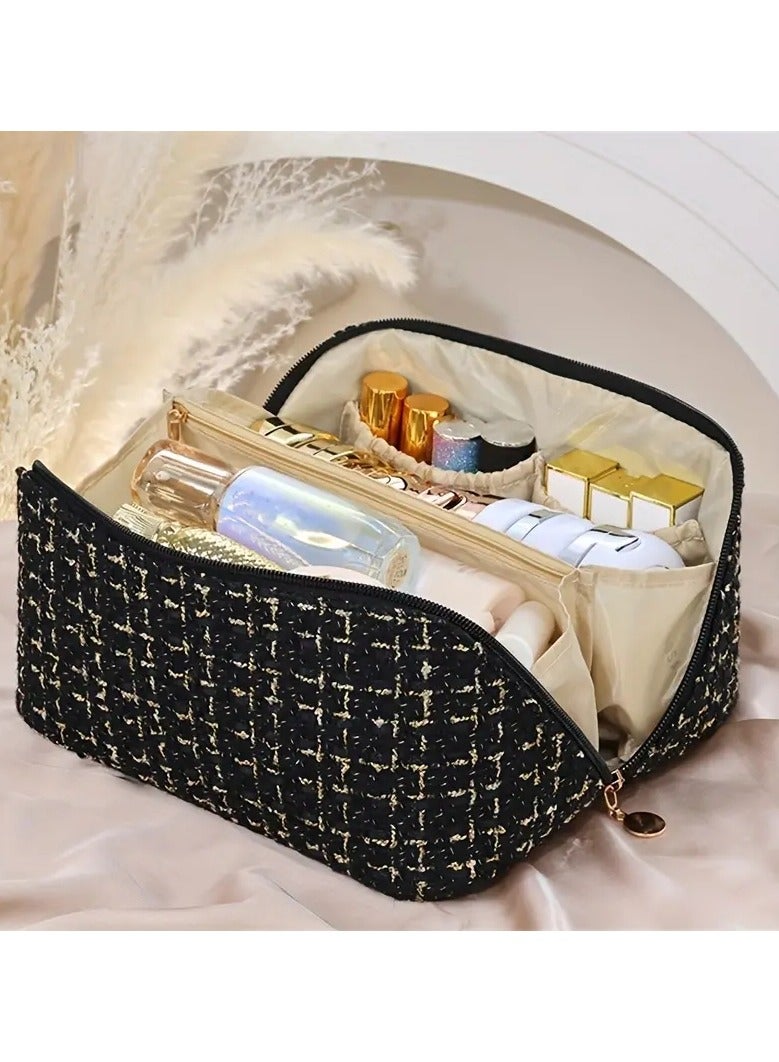 أوريتي منظم مستحضرات تجميل محمول كبير الحجم للسفر بتصميم منقوش مع سهولة الوصول وفتحة مسطحة للنساء، باللون الأبيض - Image 5