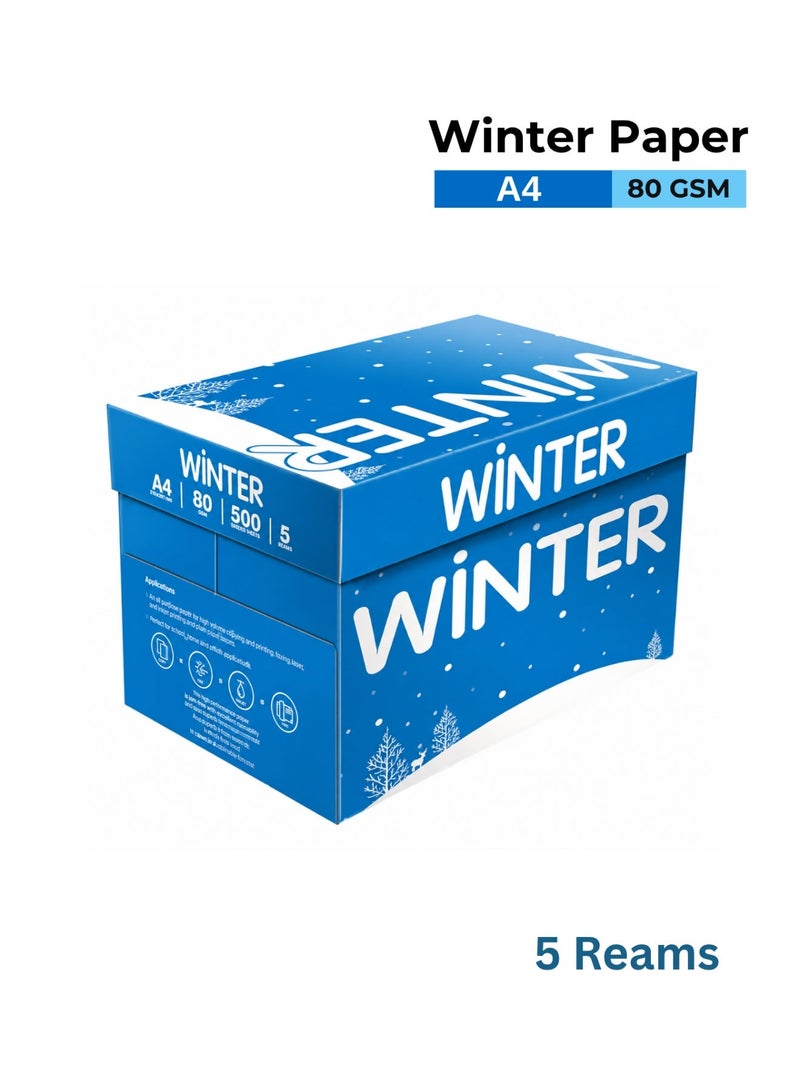 وينتر ورق تصوير A4 وزن 80 جم WINTER – 2500 ورقة (5 رزم) للطباعة والنسخ متعدد الاستخدامات | أبيض ناصع - Image 1