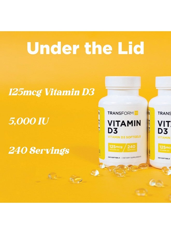 TransformHQ Vitamin D3 5000 IU (125mcg) 240 Softgels - Vitamin D Supplement, Gluten Free, Non-GMO - Image 5