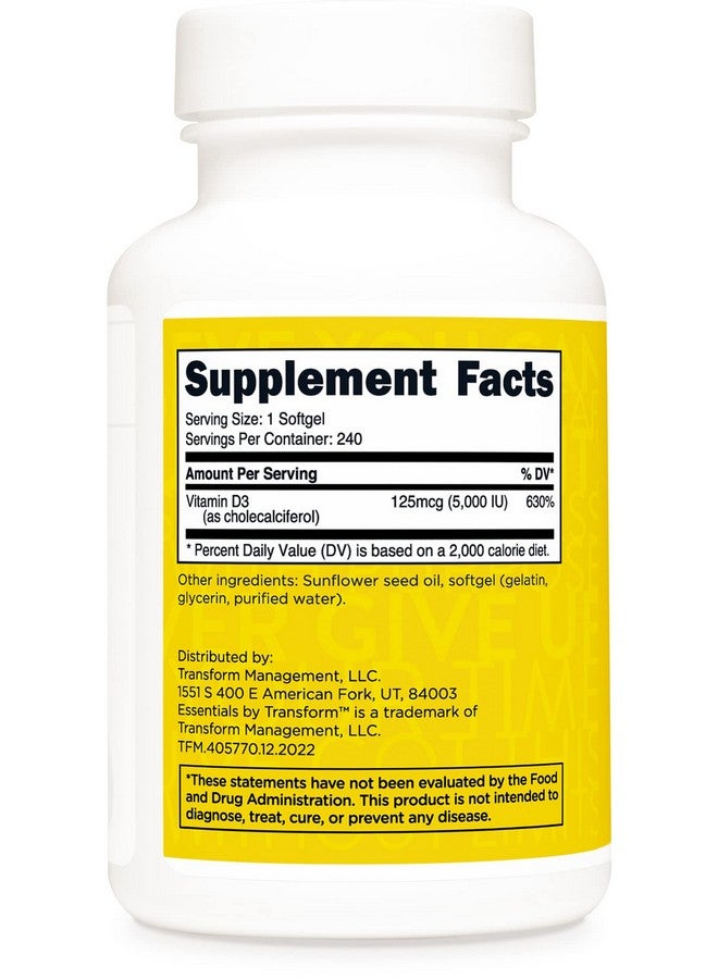 TransformHQ Vitamin D3 5000 IU (125mcg) 240 Softgels - Vitamin D Supplement, Gluten Free, Non-GMO - Image 2